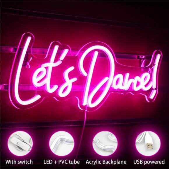 Let's Danced Neon Signs Let's Dance Neon Light Up Sign Pink Led Word Light Sign - Picture 3 of 7